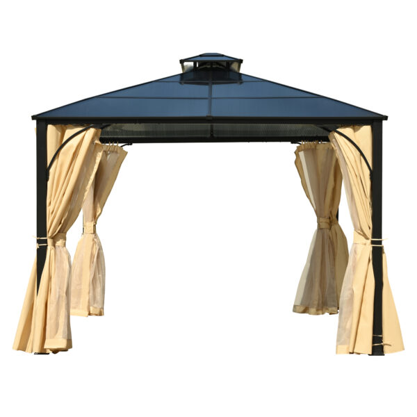 TREXM 10'x12' Hardtop Outdoor Gazebo, Heavy Duty Double Roof Patio Gazebo with Aluminum Frame, Double-Layer Side Walls Mosquito Netting & Privacy Curtains for Patio, Garden, Backyard (Beige)