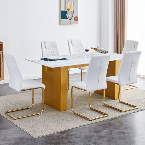 08c57dd2e02142d98daf15ad75cbeaef_8e36ec97d41808bd24c757f607f1d319 Large modern rectangular table with 0.4 inch patterned tabletop and large MDF table legs, suitable for kitchen, dining room, and living room 71 "* 35.4" * 30 " 1546