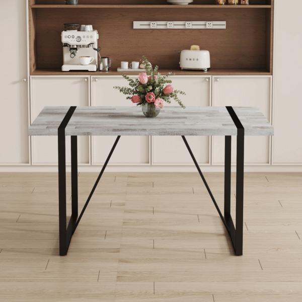 08d0b14741a34581b6a7297e22fb2cb3_f21105825eafb82065c332b859d24341 A minimalist retro rectangular dining table with a specially textured top and black metal legs.Contemporary Minimalist MDF Gray Textured Tabletop.Able To Give People A Visual Beauty With Rules.