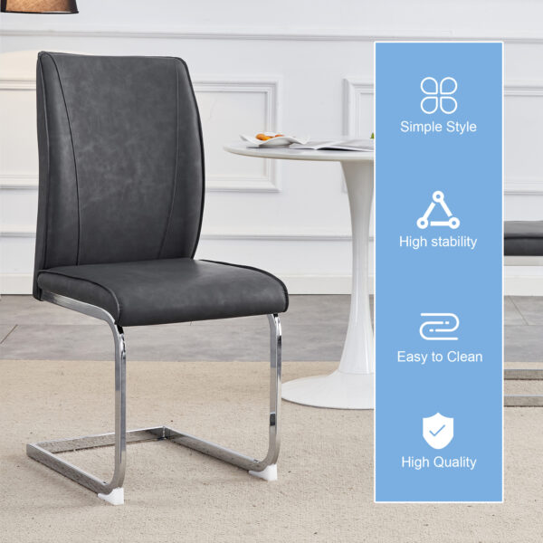 08eddaf51fd54f00adf1af73bc17d388_41b58e57c4782e293c12e6f19b766439 Luxury Simple Arch Chair - Set of 8 Dark Gray PU Material High Resilience Dining Chair with Arched Metal Silver Leg.Crazy Horse Texture PU Dining Chairs.