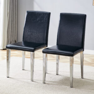 Two Black PU dining chairs,Silver Metal Legs.Simple and versatile, comfortable and accompanied. Exquisite and versatile dining chairs unlock a comfortable new experience.(Set of 2)