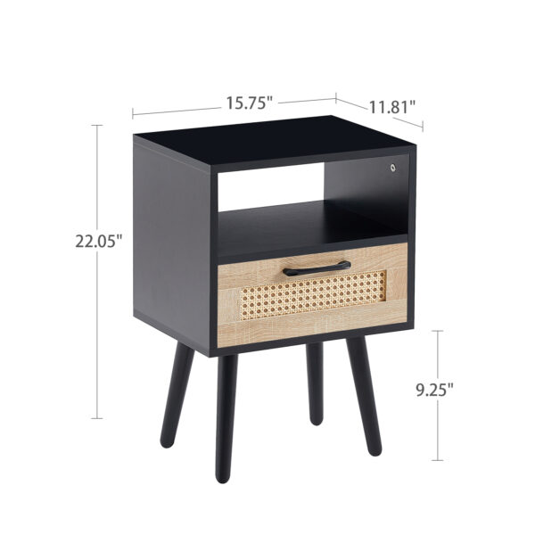 092434fff21d4e62bde2c54a7afc9c12_20230321_a92c6f768320279cdaadbfeff9978c46 15.75" Rattan End table with drawer and solid wood legs, Modern nightstand, side table for living room, bedroom, black