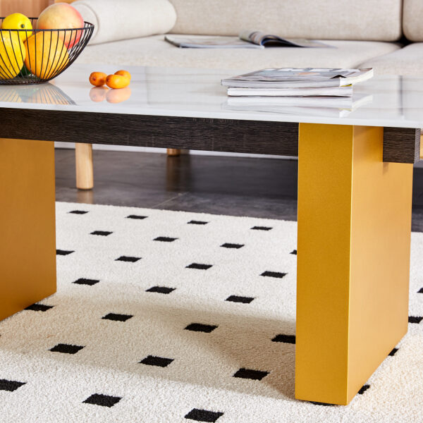092feab68f514f669bf474c965be2aaa_9a40b06f0340a8e0e726ede4d46fd1bc Modern minimalist Tempered glass with sticker desktop coffee table and dining table, paired with golden MDF decorative columns. Computer desk. Game table. CT-1546