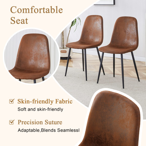 093f7f31f1f04354ba3902cebf3e4c39_7abf631a1c671fa8fee336a78e1f6cb5 Table and chair set.63"x35.4" Wood-Textured MDF Dining Table with Black A-Frame Legs.Paired with 4 Brown Technology Fabric Round Corner Dining Chair.Density Board Sticker,Iron Pipe Spraying,