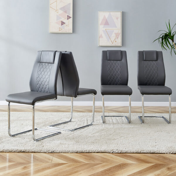 Modern Dining Chairs with Faux Leather Padded Seat Dining Living Room Chairs Upholstered Chair with Metal Legs Design for Kitchen, Living, Bedroom, Dining Room Side Chairs Set of 4 (Grey+PU)C-001