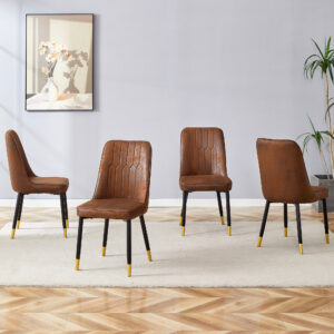 Brown Suede-like Velvet Dining Chair Set (Four-Pack)Black Metal legs,dinning chairs,brown.