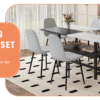Table and chair set.71*35.4 inch White And Black Spliced Dining Table With Storage Function In The Middle Of The Table Legs.Paired With 6 Light Gray Linen Fabric Chairs.
