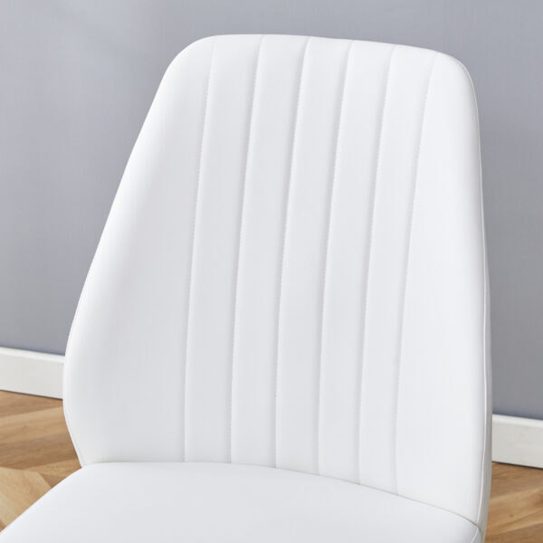 09aee7fcbca047b1b5f6b0c011cdac2f_7e9fabe5e66ddcd34d8b160b072a1dd2 Set of Eight White PU Comfort Dining Chairs (17.7"x25").Dining chair with extended backrest,WHITE PU,Silver metal legs,Suitable for various places such as family restaurants, hotels, coffee shops,etc.