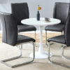 Table and chair set.Hourglass-Shaped Stable Small Round Table -31.9" * 31.9" With 4 Soft and Comfortable Dark Gray PU Chair With Arched Metal Silver Leg.Create Your Exclusive Low-Key Luxury Space.