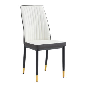 4 Dining Chair Set, White + Grey Dining Chair Set, High Back Seat in PU Material and Sturdy Black Leg Chair for Dining Room, Kitchen and Living Room c-010