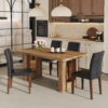 Table and chair set.64.5 x 35.4 Inch Stylish Wood Color Textured Dining Table.Perfectly Blending Simplicity And Transparency.Paried With 4 Black PU Dining Chairs with Walnut Color Metal Leg.