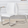 Luxury Simple Arch Chair - Set of 2 White PU Material High Resilience Dining Chair with Arched Metal Silver Leg.