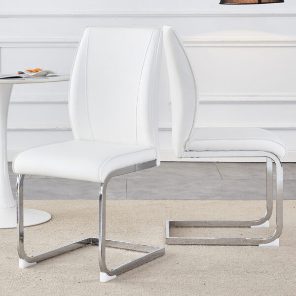 09ec4ab5b5be4e9383e6ce23e4125ec9_63b18def234216c1d2471f8426d4c04d Luxury Simple Arch Chair - Set of 2 White PU Material High Resilience Dining Chair with Arched Metal Silver Leg.