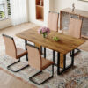 Table and chair set.67"x36" Wood-Textured MDF Dining Table Set with 4 Brown Fabric Chairs.MDF sticker,Wood colored texture sticker,Black C-tube dining chair legs,Suitable for kitchen,Dining room,etc.