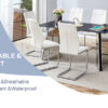 Table and chair set.63"x31.5x30" Black Marble-Patterned Slabs Tabletop with Stainless Steel Butterfly Legs.Paried with 6 White high-quality PU chairs with silver metal legs.
