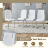 Table and chair set.63*31.4 Inch Luxurious Cold Jade Sintered Stone Dining Table Set - 6 White High-quality PU Chairs With Arched Silver Metal Legs.Perfect For Dinner Room,Meeting Room,Kitchen,etc.