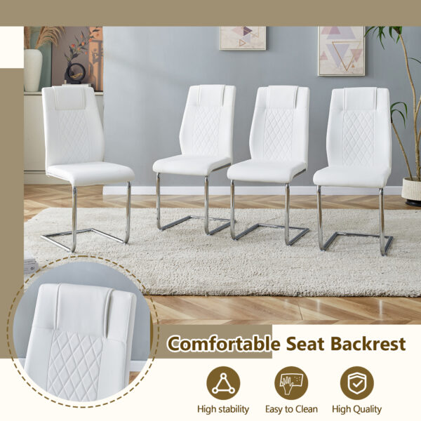 0a1c21b0979b4d78bb6e8f04fac88163_fff5aa47e89668dcf6b6e1bd658496ec Table and chair set.63*31.4 Inch Luxurious Cold Jade Sintered Stone Dining Table Set - 6 White High-quality PU Chairs With Arched Silver Metal Legs.Perfect For Dinner Room,Meeting Room,Kitchen,etc.