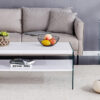Double rectangular coffee table. The board surface is MDF, with white stickers, and both sides are transparent tempered glass. Suitable for living room, bedroom and other occasions.