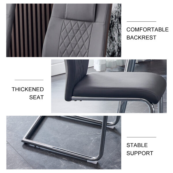 Modern Dining Chairs with Faux Leather Padded Seat Dining Living Room Chairs Upholstered Chair with Metal Legs Design for Kitchen, Living, Bedroom, Dining Room Side Chairs Set of 4 (Grey+PU)C-001