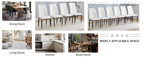 0a309a86f3d74d6ab270b3e6e9777a30_e675701bcd07eaa2fb4436f7189147fd 4 Dining Chair Set, White Dining Chair Set, PU Material High Back Seat and Sturdy Black Leg Chair for Dining Room, Kitchen and Living Room c-010