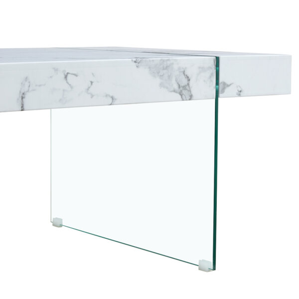 0a56b5c50c574e6098b84e31ffebe3de_9c14f3c3962bba1f20dc8df0a816420d 43.3"x23.6" White Marble-Patterned MDF Coffee Table with Tempered glass legs.Suitable for Living Room.It can be used not only as a coffee table but also as a side table or display stand.