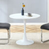 Table and chair set.Hourglass-Shaped Stable Small Round Table -31.9" * 31.9" With 2 Soft and Comfortable Dark Gray PU Chair With Arched Metal Silver Leg.Create Your Exclusive Low-Key Luxury Space.