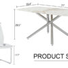 Table and chair set.Modern Luxurious white Marble-Patterned Tempered Glass Dining Table with 6 Chairs.Single fork silver metal table legs.White high-quality PU dining chairs with silver metal legs.