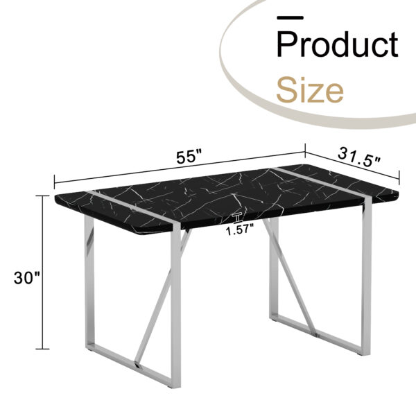 0a834f70e2334caea8900e263e9c8440_361062f1c3a7c7ca8dfd9a2b37e5cbf8 A rustic industrial rectangular MDF black dining table for 4-6 people, with a 1.5 "thick MDF desktop and electroplated metal legs, used for writing tables, kitchens, terraces, dining rooms55"*31.5*30