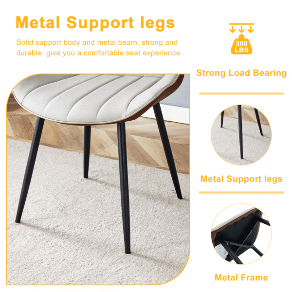 0a98362877754c0b8eb44ec44fb81dbc_987944985a68d1fbcdf00a4f84d0e9b4 Extended Seat Cushion PU Dining Chair Set - Four Pieces.Smooth line design,Integral metal leg structure,Can integrate well into various modern home decoration styles.Gray and Brown Splicing Colors.