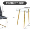 Table and chair set. Round dining table, glass tabletop with a diameter of 40 inches, and gold-plated metal legs, paired with 4 black PU cushions and a dining chair with gold-plated metal feet. DT1164