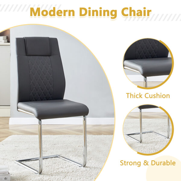 0ab08e584c5443ce81844809ab549f9b_73b17da5e142ab7c33377e8ebf7d2886 Table and chair set.55"x31.4" Cream-Style White MDF Dining Table Set with 4 Dark Gray Chairs With Silver Metal Legs.MDF Tabletop and metal frame legs.Adding a warm atmosphere to your family.