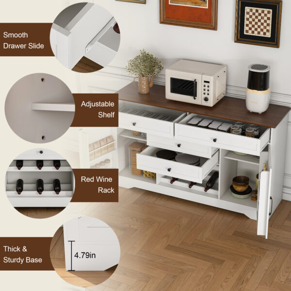 0ab76fe7f2cf433d83194960d14a2eb0_0b040f68b9920d5a80a3dde7d6f89313 54" Farmhouse Buffet Sideboard with Storage Cabinet & Adjustable Shelf – Wood Top Dining Table with Drawer, Kitchen Storage Cabinet for Dining Room, Living Room, White