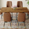 Table and chair set.67"x36" Wood-Textured MDF Dining Table Set with 6 Brown Suede Chairs.MDF sticker,Wood colored texture sticker,Brown armless dining chair,Suitable for kitchen,Dining room,etc.