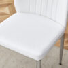 Table and chair set.Modern circular transparent tempered glass table, tempered glass tabletop, silver metal table legs.A Set of 4 White PU Comfort Dining Chairs with extended backrest.