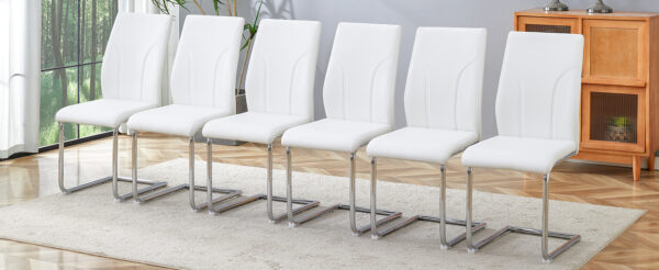 Set of 6 dining chairs, white dining chair set, PU material high backrest seats and sturdy leg chairs, suitable for restaurants, kitchens, living rooms