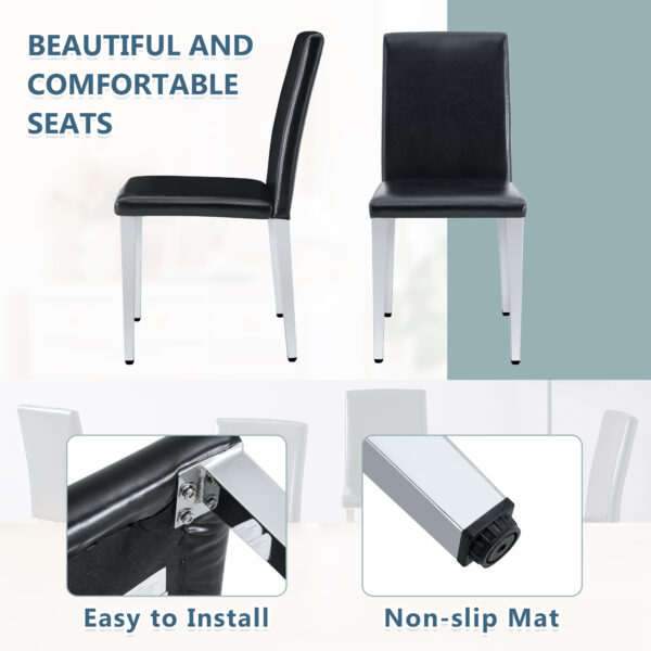 0ae9e4a8932d4bac8321c7f8e8c84906_8852dc26abf37778382c12aa9d307792 Four Black PU dining chairs,Silver Metal Legs.Simple and versatile, comfortable and accompanied. Exquisite and versatile dining chairs unlock a comfortable new experience.(Set of 4)