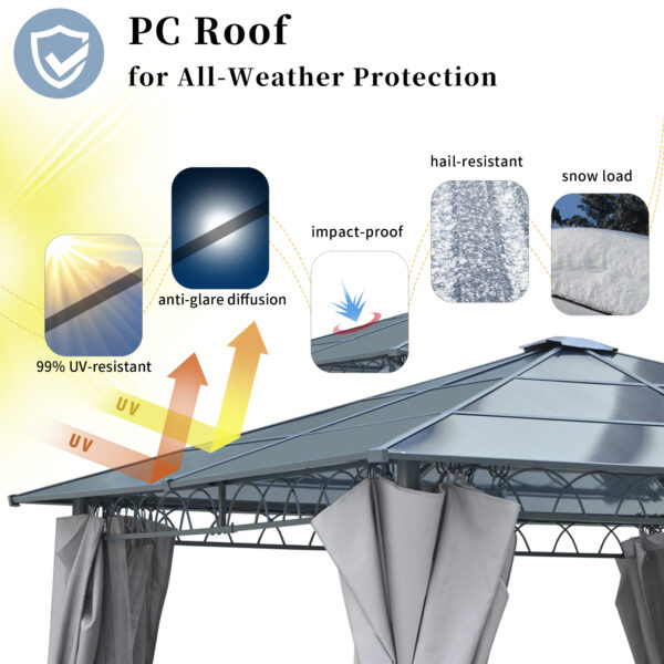 TREXM 10'x10' Hardtop Outdoor Gazebo with Polycarbonate Roof, Patio Gazebo with Aluminum Frame, Mosquito Netting and Privacy Screens for Shade and Rain, Backyard Tent for Backyard, Garden, Lawn (Grey)