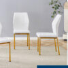 Luxury Simple Chair - Set of 6 White PU Material High Resilience Dining Chair with Metal Gold Leg.The Chair Back Has a Vertical Stripe Design With Smooth And Uniform Lines.