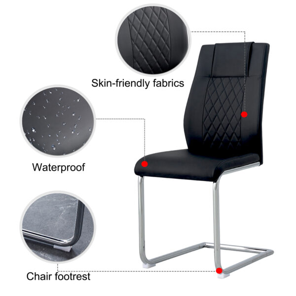 Modern Dining Chairs with Faux Leather Padded Seat Dining Living Room Chairs Upholstered Chair with Metal Legs Design for Kitchen, Living, Bedroom, Dining Room Side Chairs Set of 6 (Black+PU ) C-001