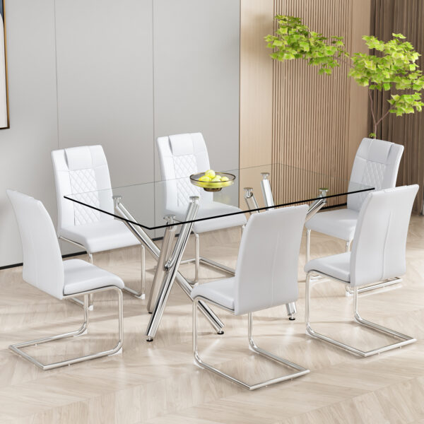 Modern Dining Chairs with Faux Leather Padded Seat Dining Living Room Chairs Upholstered Chair with Metal Legs Design for Kitchen, Living, Bedroom, Dining Room Side Chairs Set of 6 (White+PU )C-001