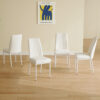 4 Dining Chair Set, White Dining Chair Set, PU Material High Back Seat and Sturdy White Leg Chair for Dining Room, Kitchen and Living Room c-010