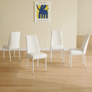 4 Dining Chair Set, White Dining Chair Set, PU Material High Back Seat and Sturdy White Leg Chair for Dining Room, Kitchen and Living Room c-010