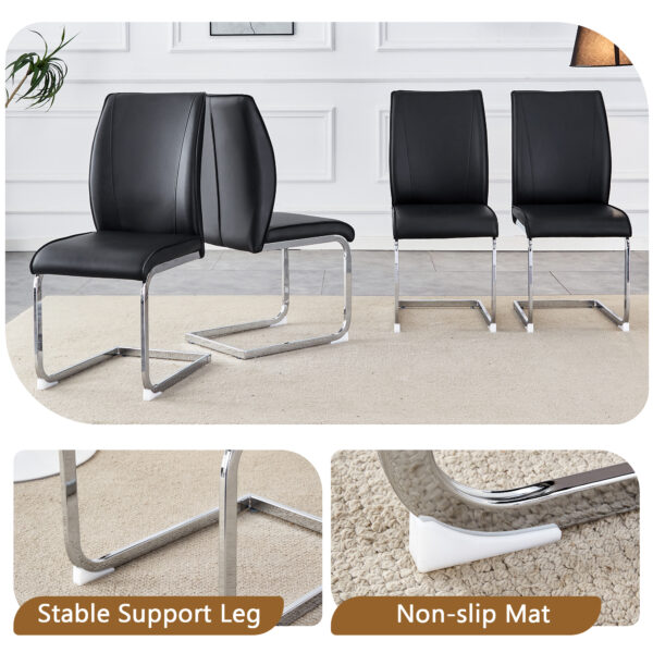 0b4f2647c892491c991df47852400e8a_c08ea05713751cb6783821be5eee4b2e Table and chair set.63"*35.4" White Imitation Marble Pattern MDF Dining Table Set - 6 Soft and Comfortable Black PU Chair With Arched Metal Silver Leg.Create Your Exclusive Low-Key Luxury Space.
