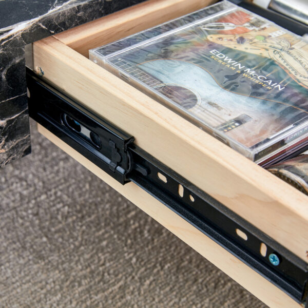 0b552e010d914098903de1562be898b5_da12e5f767e4ebb3f9ead8cd1228edb3 43.3 Inch Modern Two-Tier Coffee Table - Clear Tempered Glass and Black Marble Texture, Multifunctional Storage Design.The bottom tier includes a drawer.Can be used as a coffee table,side table,etc.