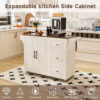 White Kitchen Island Cart with Foldable Tabletop & Drop Leaf - Mobile Breakfast Bar on Wheels with Wood Top and Storage