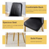 Table and chair set.63"x31.5x30" Luxurious Cold Jade Patterned Sintered Stone Table with Golden Stainless Steel Legs.Paried With 4 Black PU Chairs with Simple Line Designs On The Backrest.