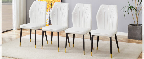 0ba6de41f3084144993a288e45b10a73_b3455e074fe97ed766bac1ca0b8616be 4 modern dining chairs with stylish PU patterned backrest and black metal legs for a comfortable home experience in the kitchen, bedroom and office.