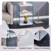 Three levels of bedside tables. The board surface is MDF, with white stickers, and both sides are transparent tempered glass. The design is simple and generous, with storage function.