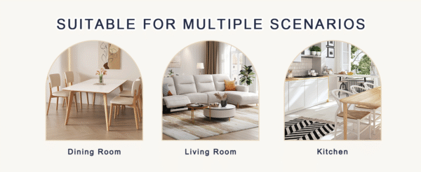 0bb2e7d55d694abd94a7b0e1c9ce6ac2_b2a22f1c2b2984d34c6ccc8b70e44951 Table and chair set.A minimalist retro rectangular dining table with a specially textured top and black metal legs.Paired With 6 White Artificial PU Chairs With Curved Widened Cushion Design.