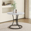 A Modern Minimalist Circular Dining Table With A Diameter Of 33.3 Inches, An Elegant And Practical Choice.White Marble Textured Pattern Desktop, Paired With Uniquely Shaped Metal Leg.